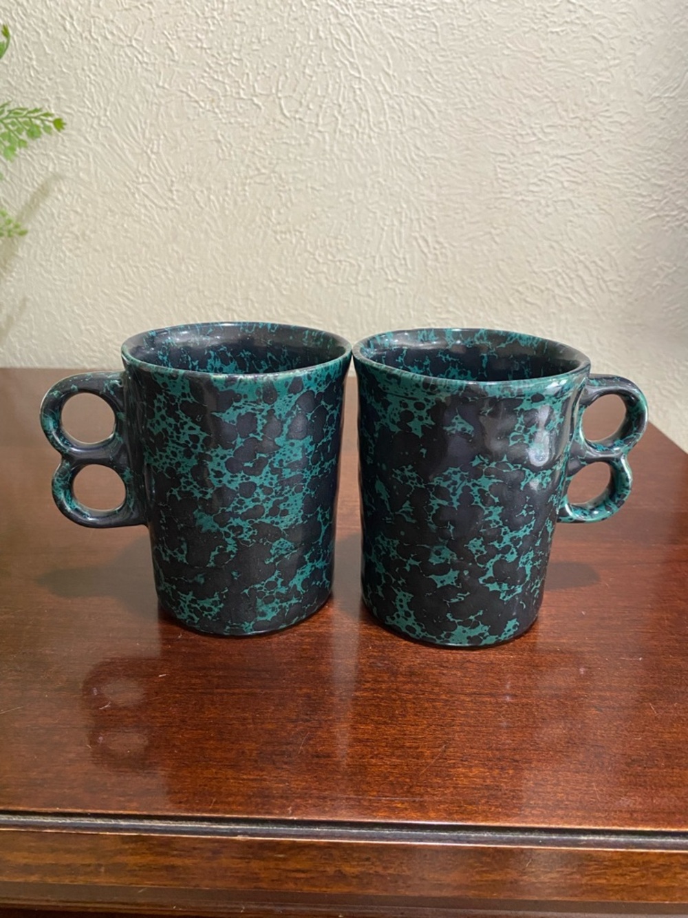 Vintage, Set of 2, Bennington Potters Mugs, with a Distinctive Trigger Handle